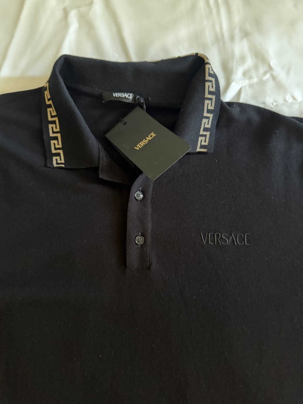 Versace Black Polo with Gold Greek Key Trim